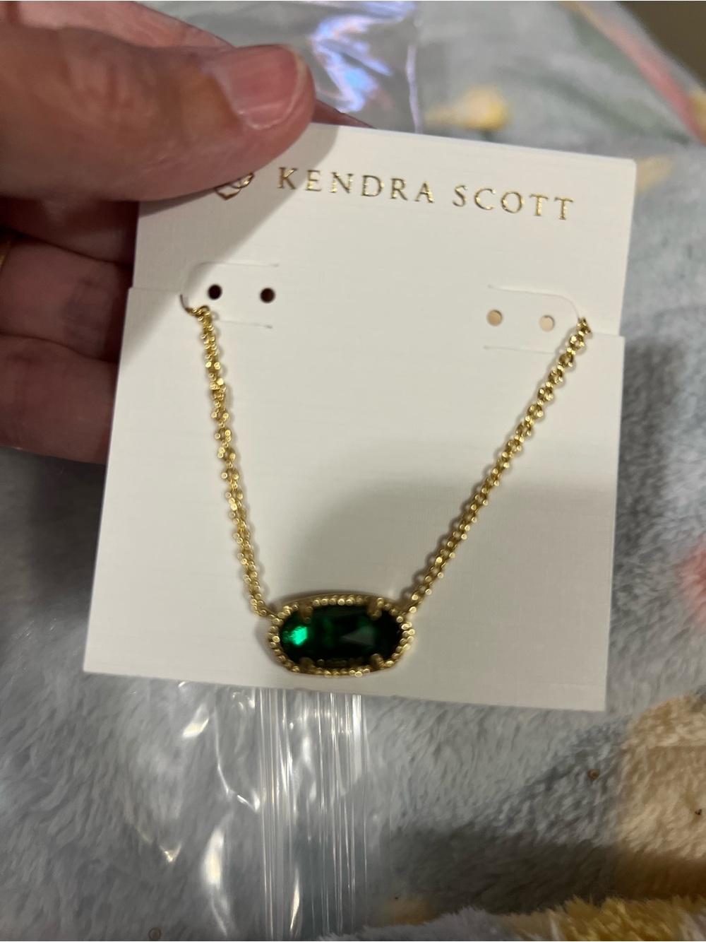 Kendra Scott Gold Necklace with Deep Green Stone